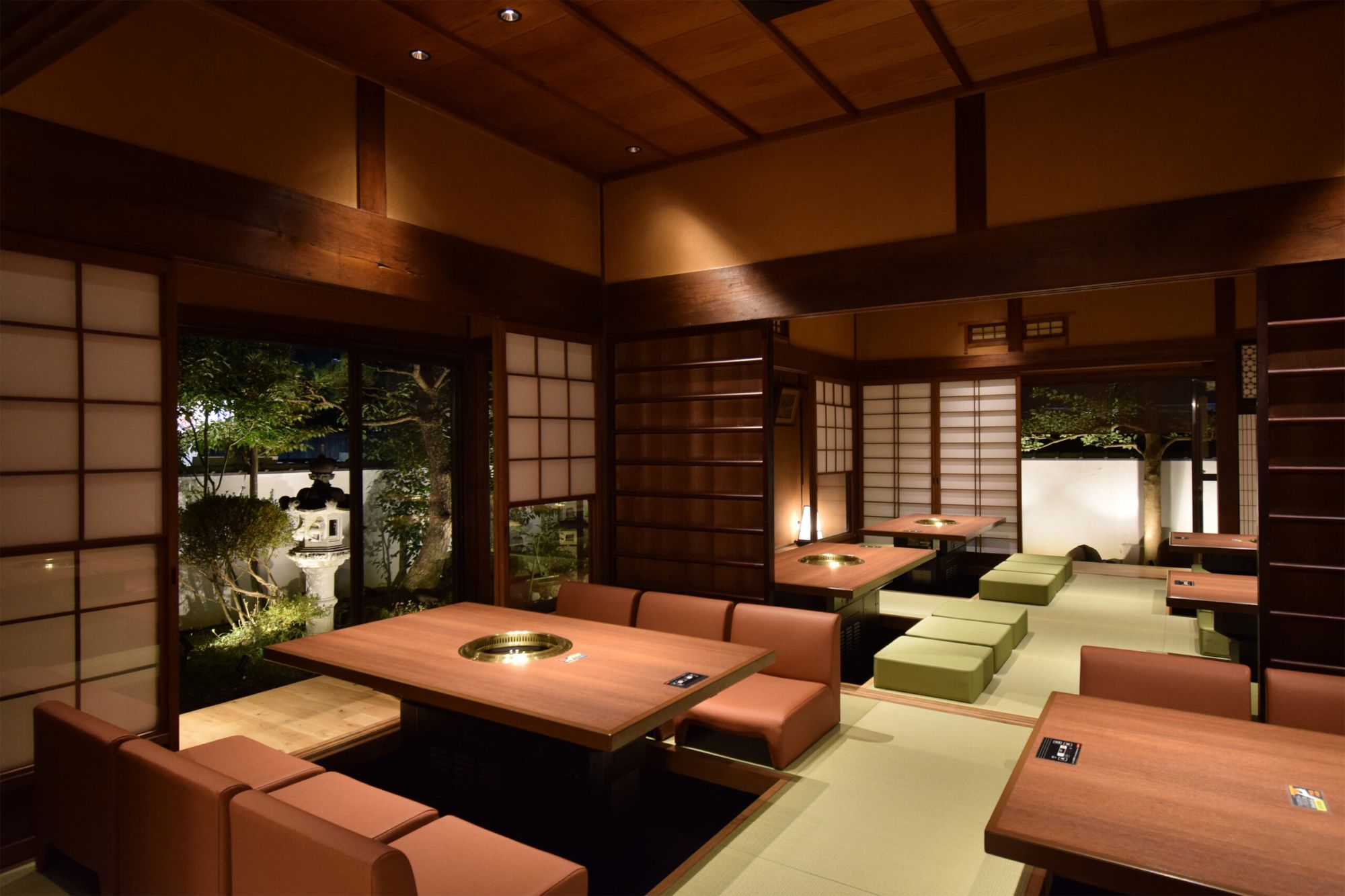 Tatami dining room in a traditional Japanese kominka house at 大和焼肉 結 YUI, Kashihara, Nara